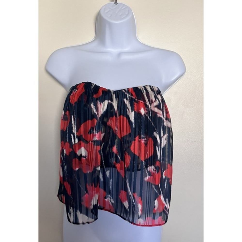Pearl by Lela Rose Strapless Pleated Chiffon Strapless Top Floral Y2K Size 4 - Picture 2 of 8